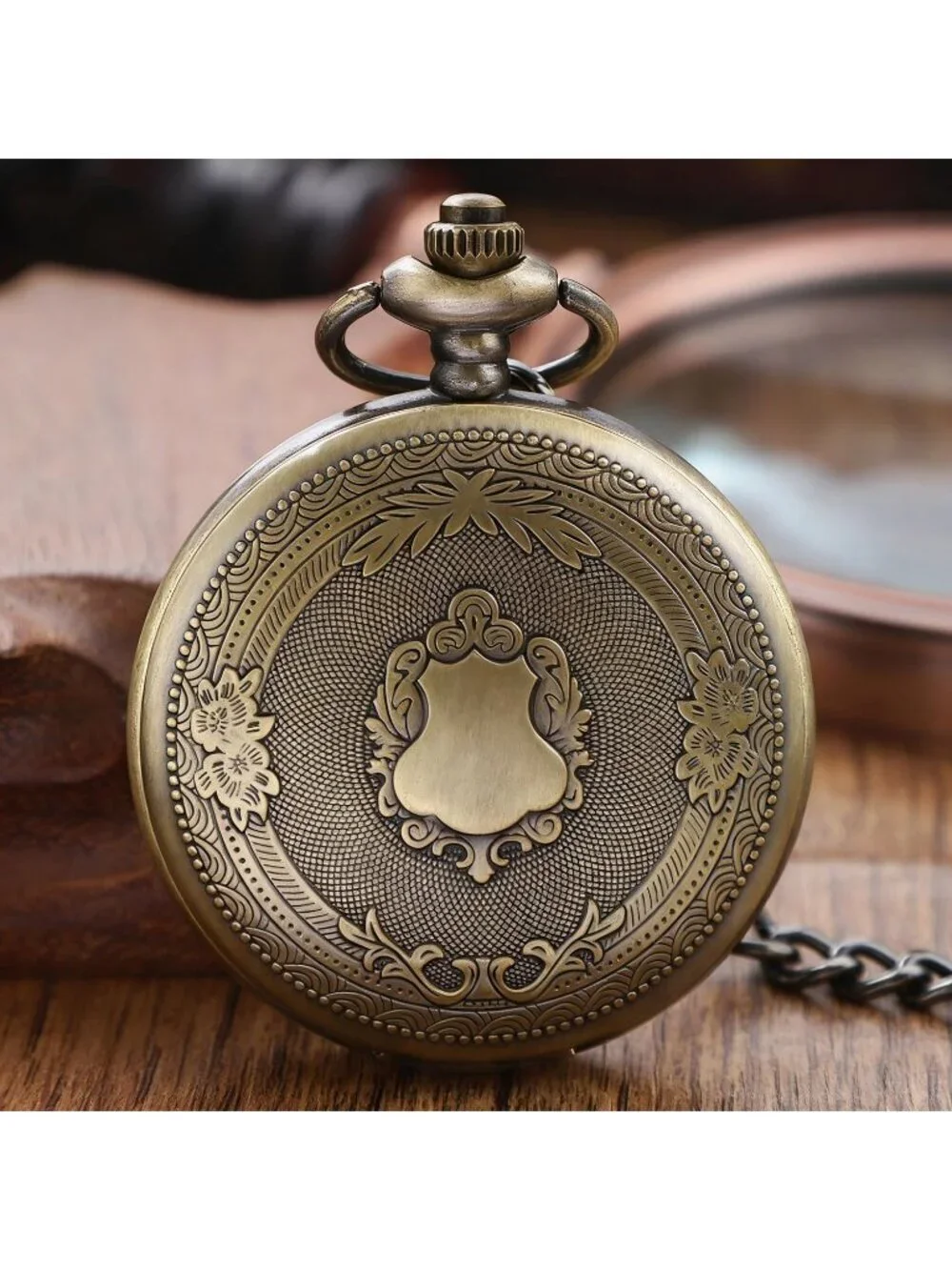 Men's Brown And White Analog Quartz Flower Arabic Numerals Movement Pocket Watch